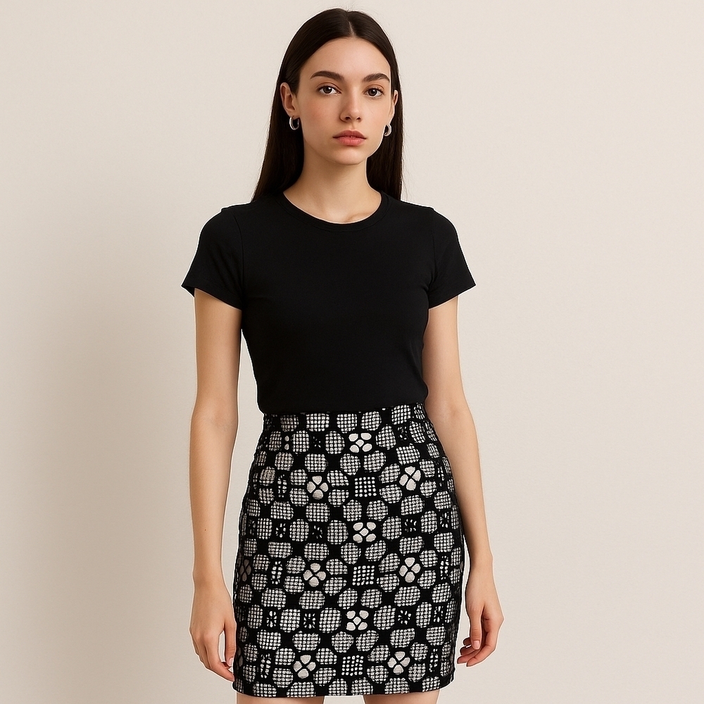 Catherine Malandrino Embroidered Black Graphic Mini Skirt - Size 10 - NWT